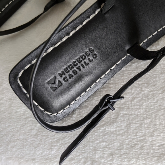 Mercedes Castillo Leather T-Strap Thong Sandal Flat Black Silver EU40 10 NWOB - Picture 11 of 15